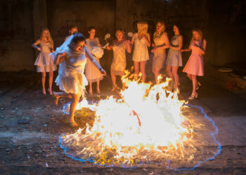 Russia, Vladivostok July 23, 2017. Celebrating Maria"s official divorce, with a burning wedding dress with her friends.